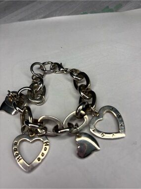 Chunky Heart Charm Bracelet Hope Joy Inspirational Silver Tone Jewelry
